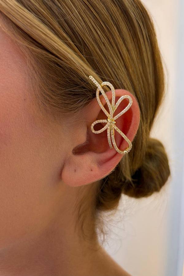 Çelik Bowie Taşlı Fiyonk Earcuff Küpe