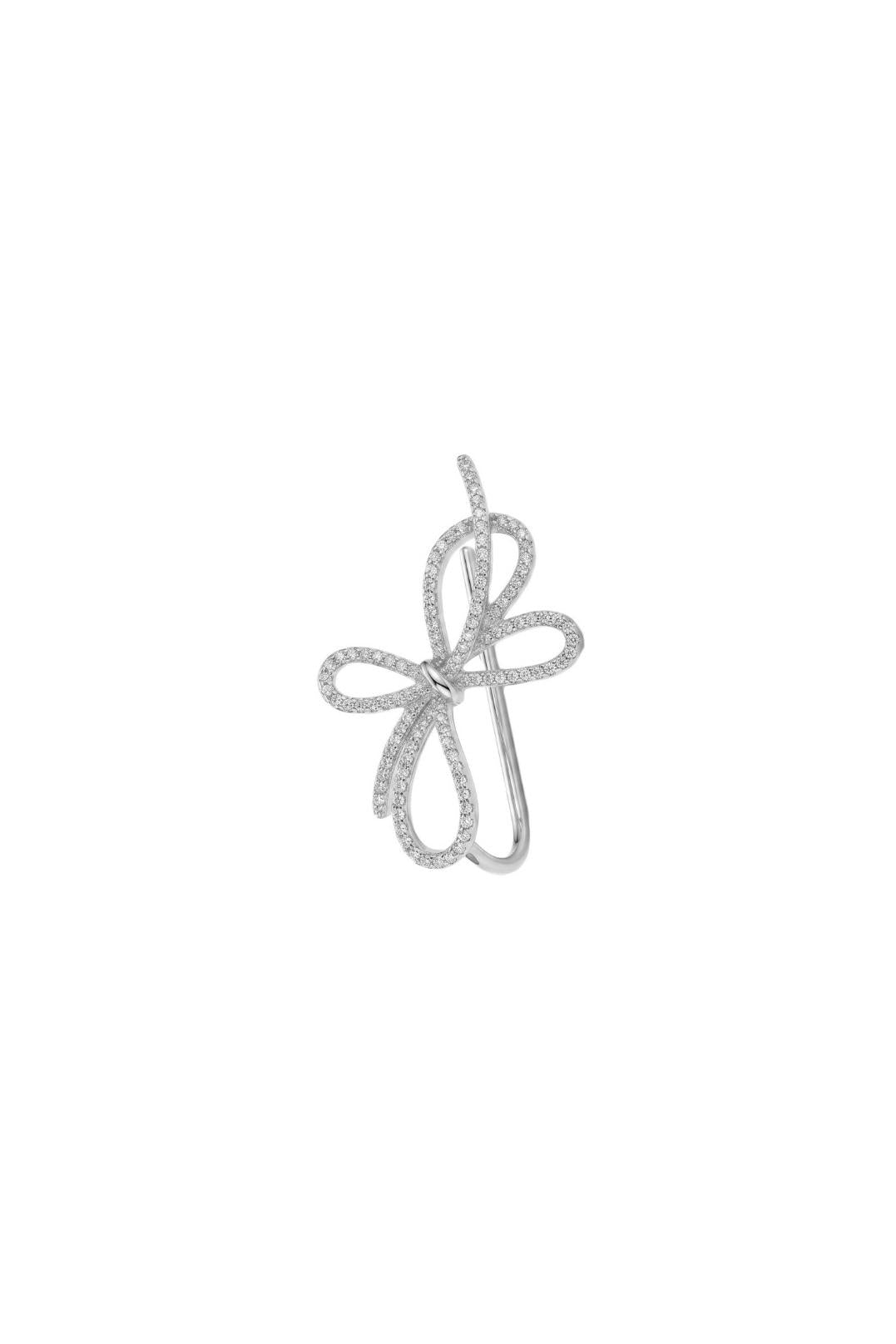 Çelik Bowie Taşlı Fiyonk Earcuff Küpe
