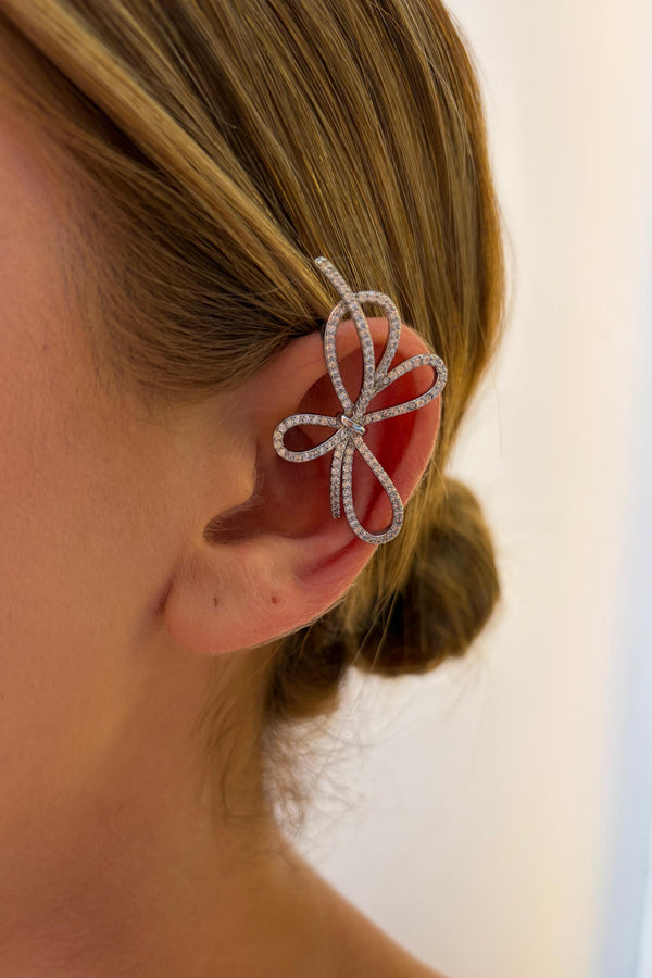 Çelik Bowie Taşlı Fiyonk Earcuff Küpe