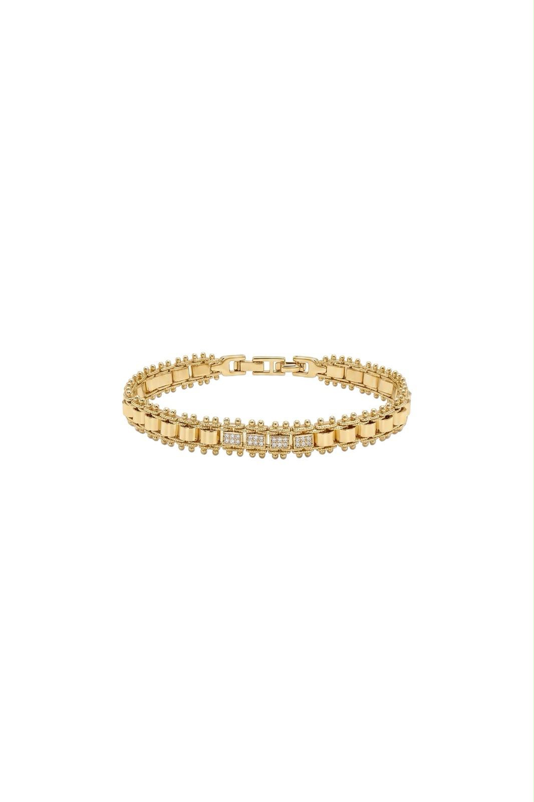 Eclat Collection Zirkon Taşlı Square Link Çelik Üzeri Altın Kaplama Bileklik