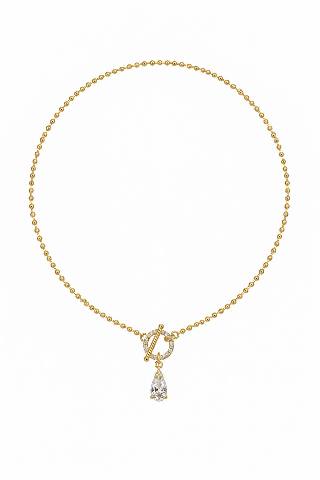 Lumiere Collection Pear Drop Zirkon Taşlı Çelik Üzeri Altın Kaplama Kolye