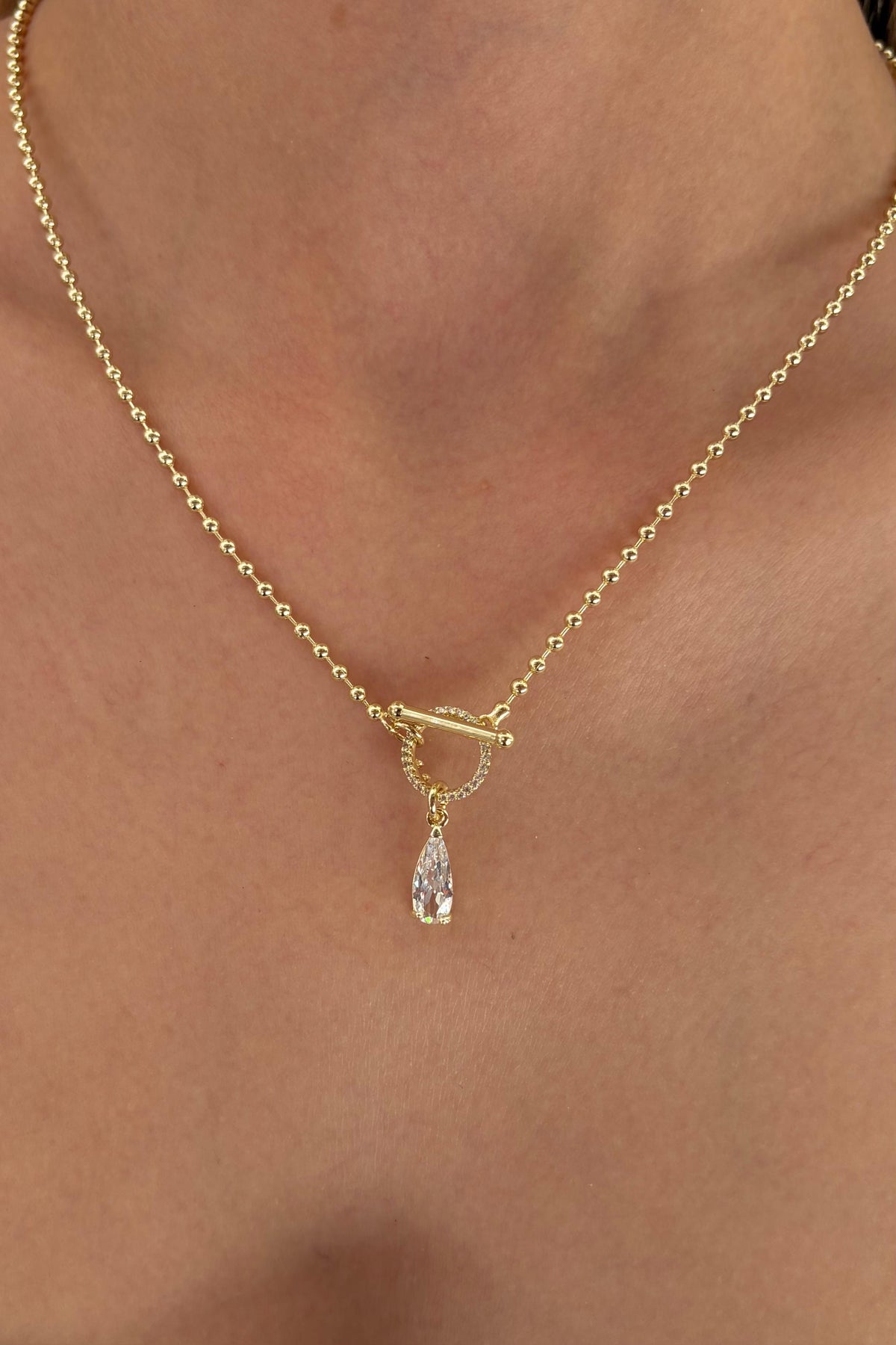 Lumiere Collection Pear Drop Zirkon Taşlı Çelik Üzeri Altın Kaplama Kolye