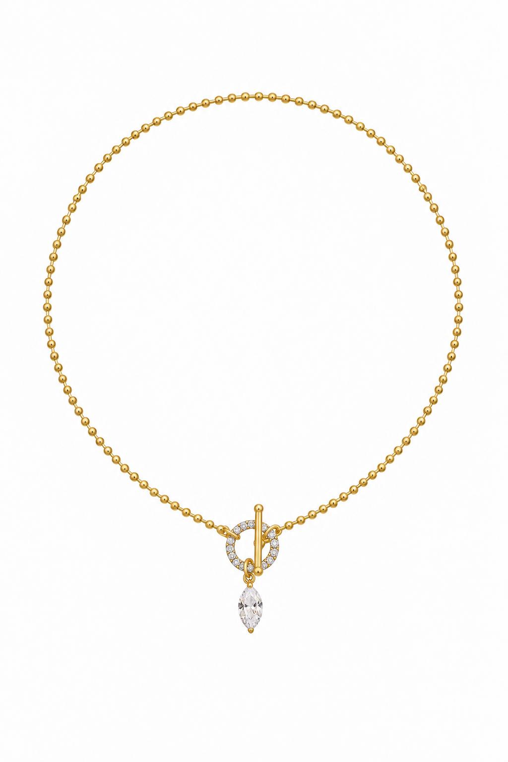 Lumiere Collection Marquise Zirkon Taşlı Çelik Üzeri Altın Kaplama Kolye