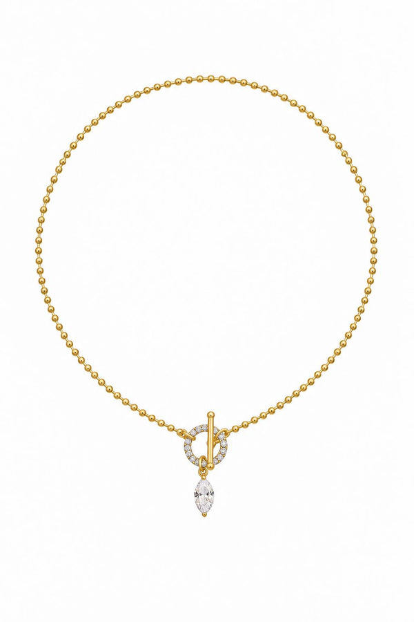 Lumiere Collection Marquise Zirkon Taşlı Çelik Üzeri Altın Kaplama Kolye