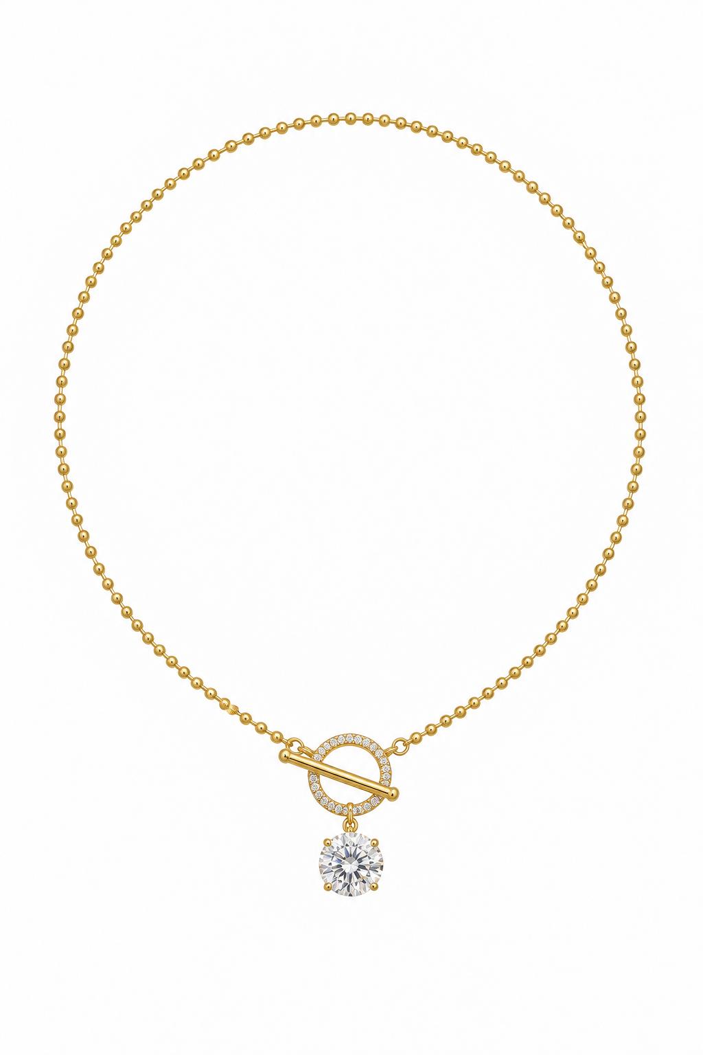 Lumiere Collection Round Zirkon Taşlı Çelik Üzeri Altın Kaplama Kolye