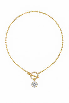 Lumiere Collection Round Zirkon Taşlı Çelik Üzeri Altın Kaplama Kolye