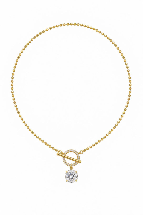 Lumiere Collection Round Zirkon Taşlı Çelik Üzeri Altın Kaplama Kolye