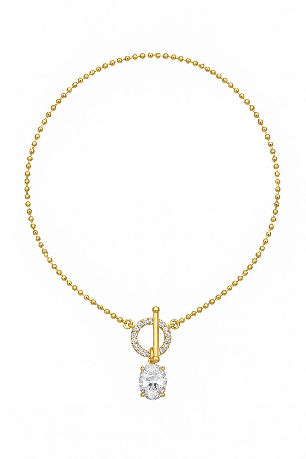 Lumiere Collection Oval Zirkon Taşlı Çelik Üzeri Altın Kaplama Kolye