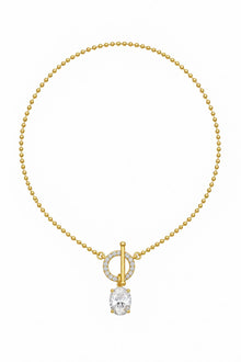 Lumiere Collection Oval Zirkon Taşlı Çelik Üzeri Altın Kaplama Kolye