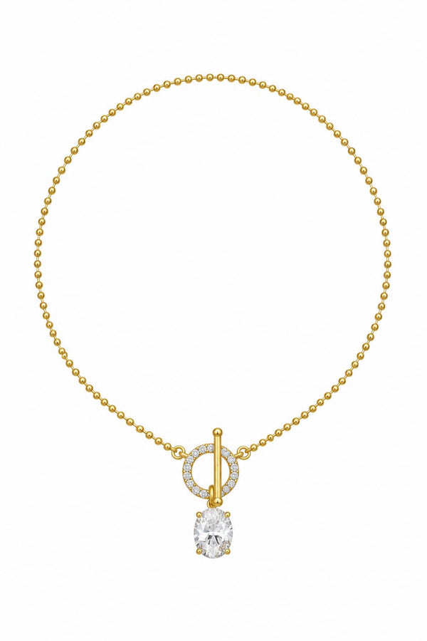 Lumiere Collection Oval Zirkon Taşlı Çelik Üzeri Altın Kaplama Kolye