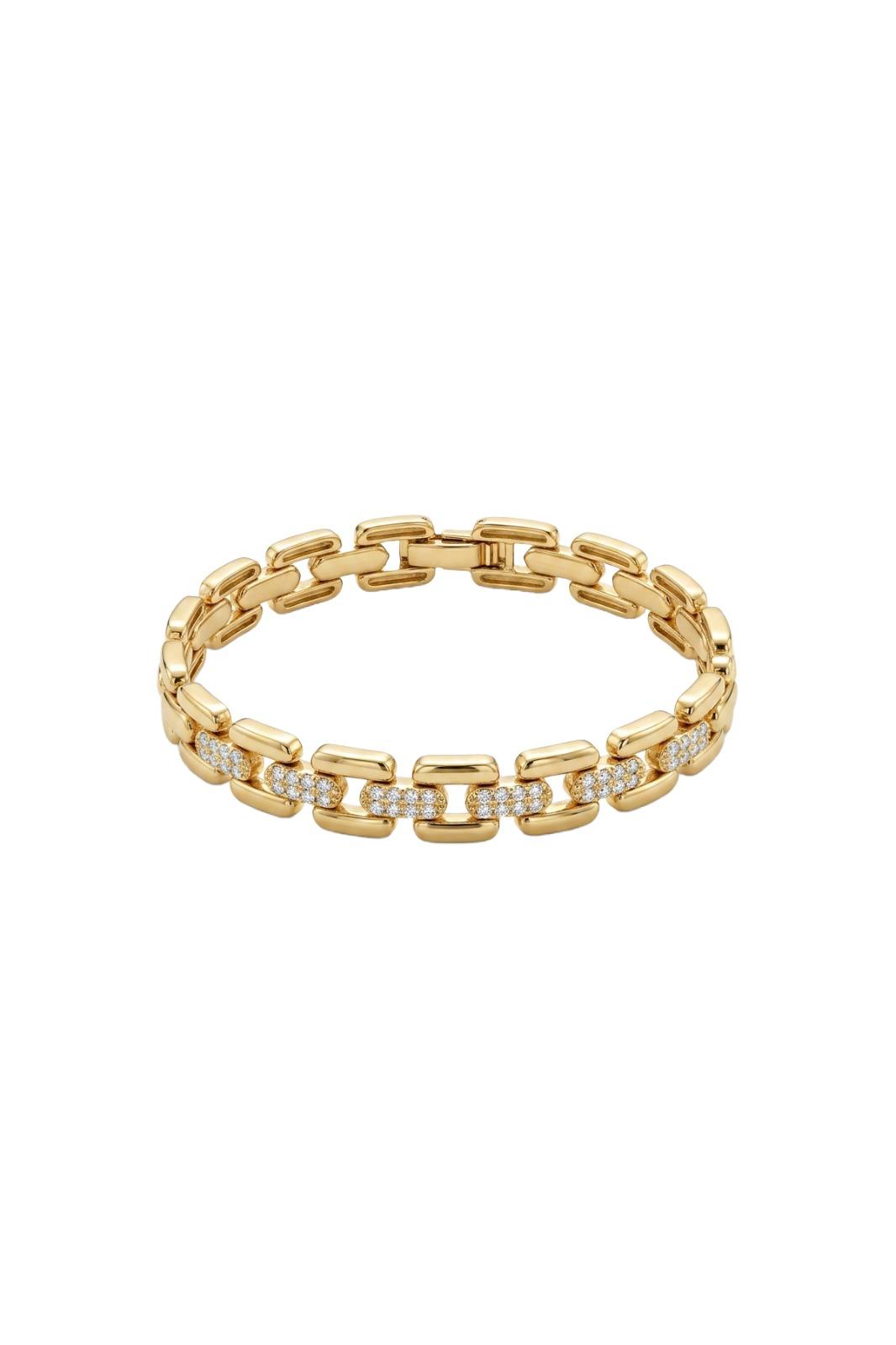 Timeless Collection Zirkon Taşlı Çelik Üzeri Altın Kaplama Link Bileklik