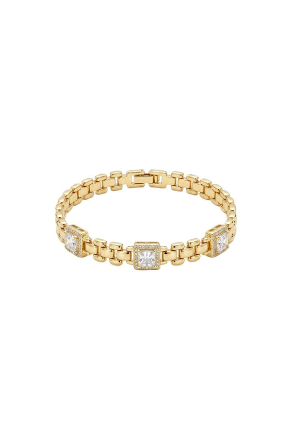 Timeless Collection Baget Kesim Zirkon Taşlı Çelik Üzeri Altın Kaplama Link Bileklik