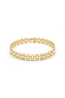 Timeless Collection Çift Zirkon Taşlı Çelik Üzeri Altın Kaplama Link Bileklik