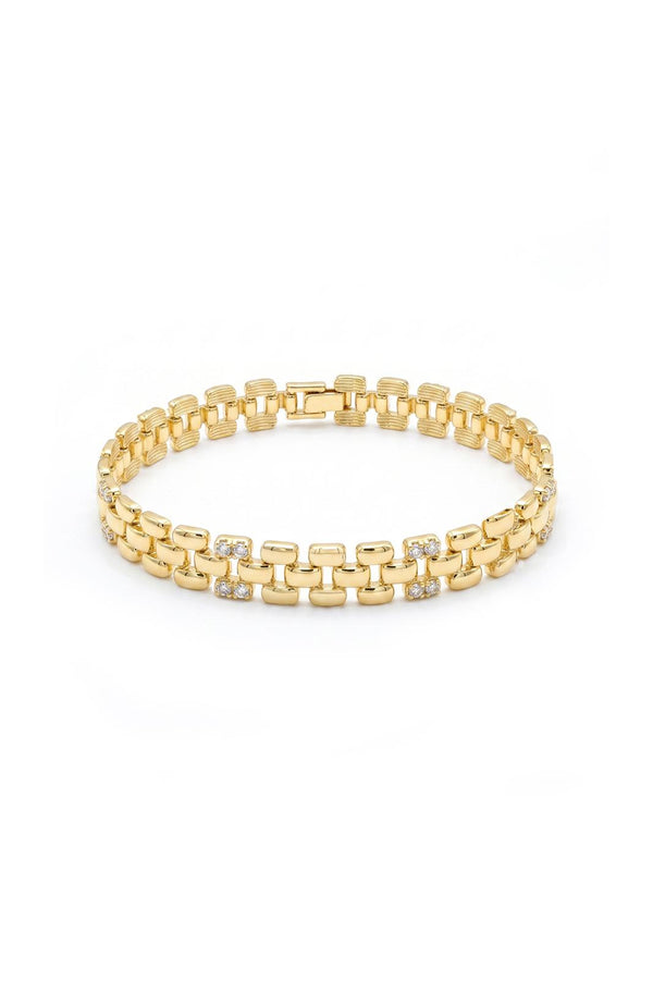 Timeless Collection Çift Zirkon Taşlı Çelik Üzeri Altın Kaplama Link Bileklik