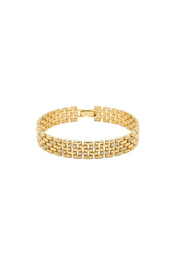 Timeless Collection Zirkon Taşlı Çelik Üzeri Altın Kaplama Örgü Link Bileklik
