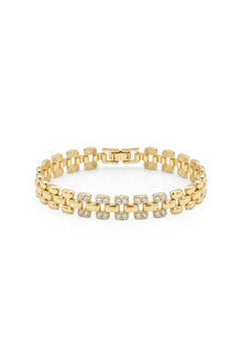 Timeless Collection Çift Sıra Zirkon Taşlı Çelik Üzeri Altın Kaplama Link Bileklik
