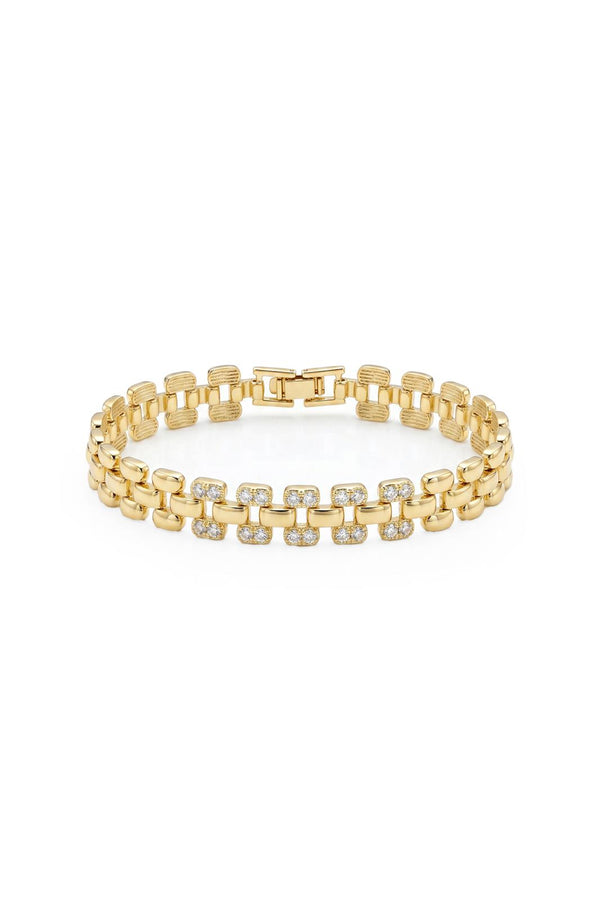 Timeless Collection Çift Sıra Zirkon Taşlı Çelik Üzeri Altın Kaplama Link Bileklik