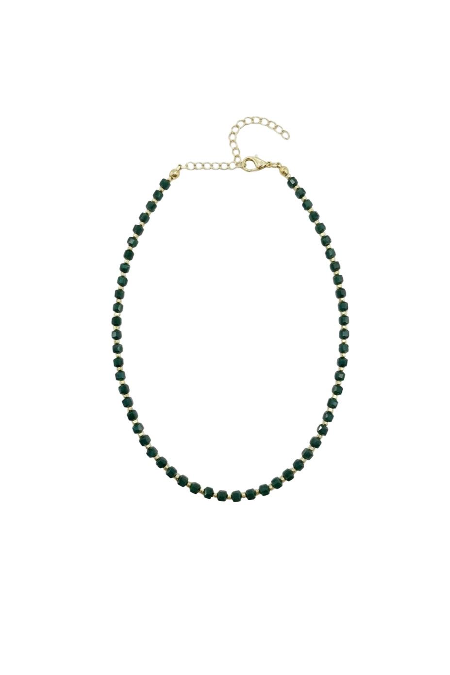 Bijou Collection Mini Kare Taşlı Gold Detaylı Kolye - Yeşil