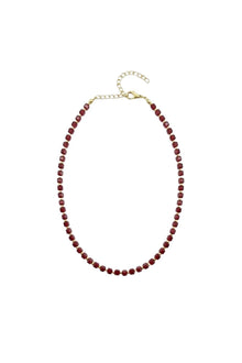 Bijou Collection Mini Kare Taşlı Gold Detaylı Kolye - Bordo