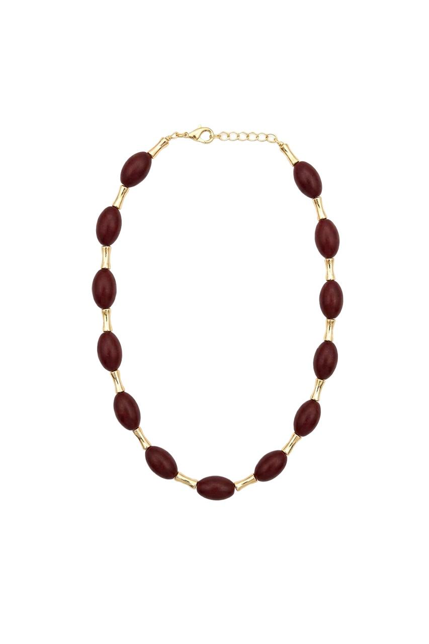 Sienna Collection Ahşap Oval Boncuklu Gold Detaylı Kolye