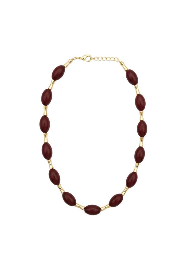 Sienna Collection Ahşap Oval Boncuklu Gold Detaylı Kolye