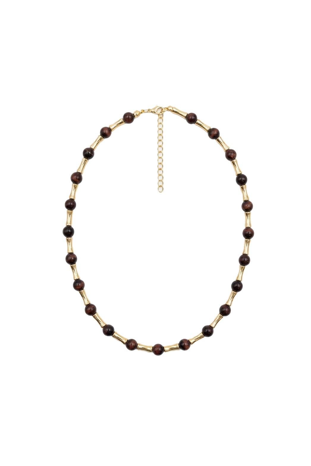 Bamboo Collection Kahverengi Boncuk Detaylı Metal Kolye - Gold