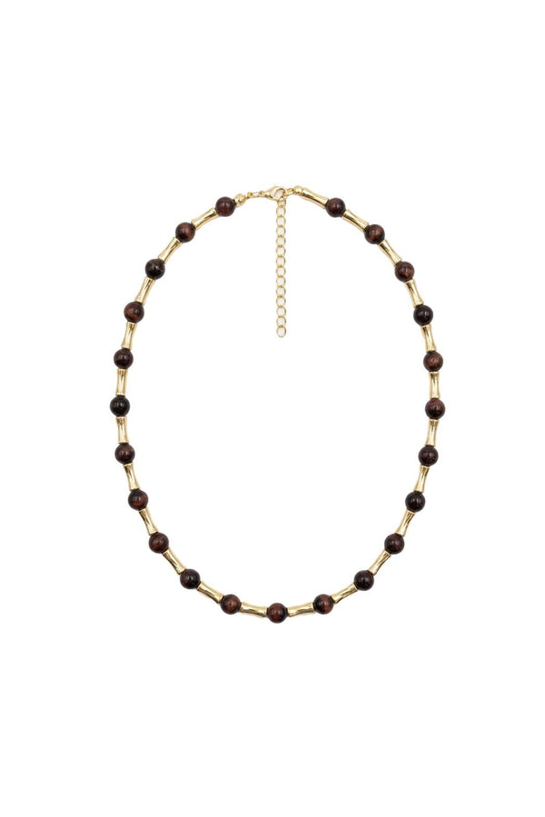 Bamboo Collection Kahverengi Boncuk Detaylı Metal Kolye - Gold