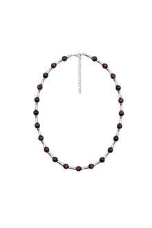Bamboo Collection Kahverengi Boncuk Detaylı Metal Kolye - Gümüş