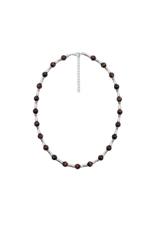 Bamboo Collection Kahverengi Boncuk Detaylı Metal Kolye - Gümüş