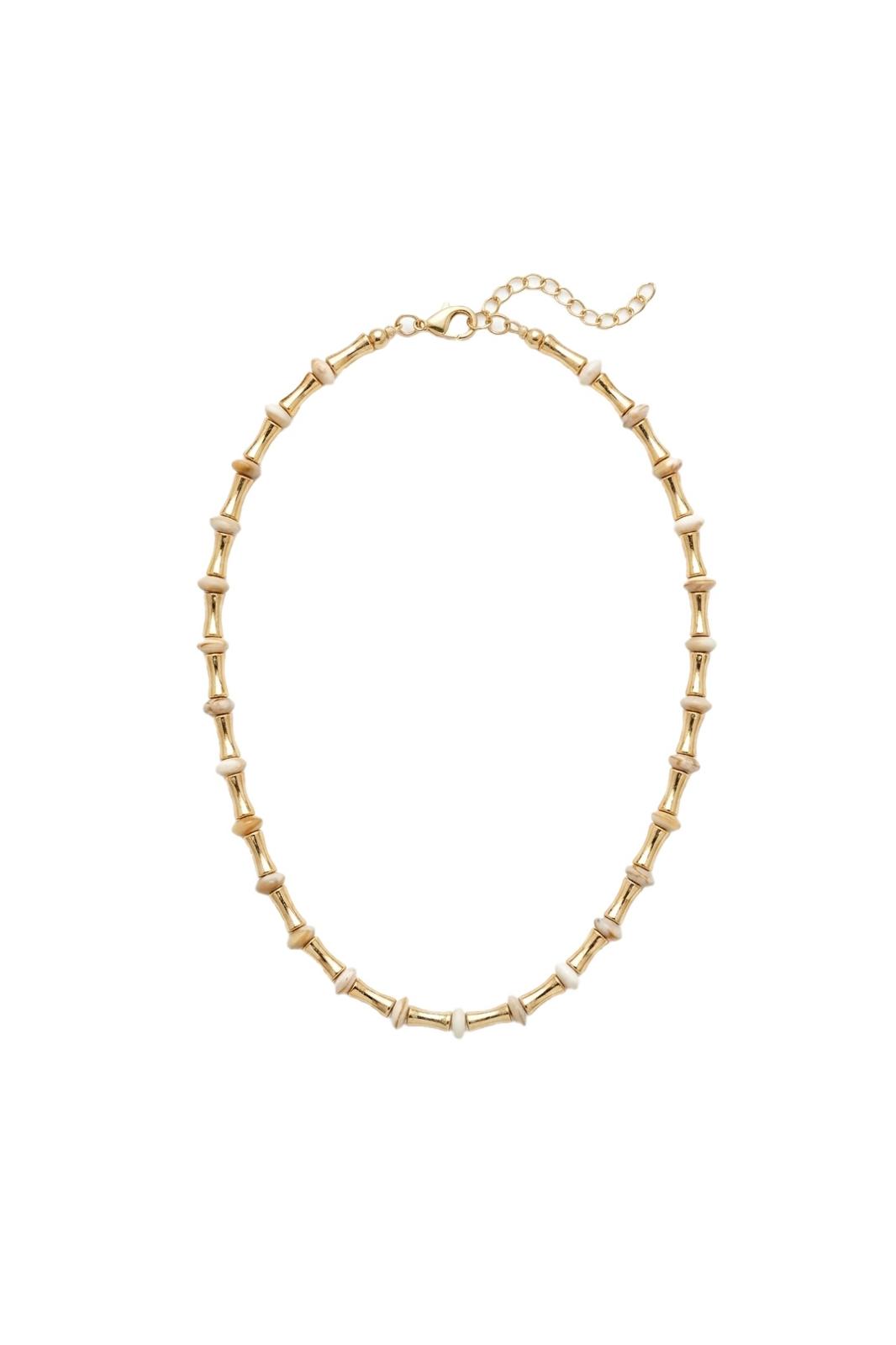 Bamboo Collection Krem Boncuk Detaylı Metal Kolye - Gold