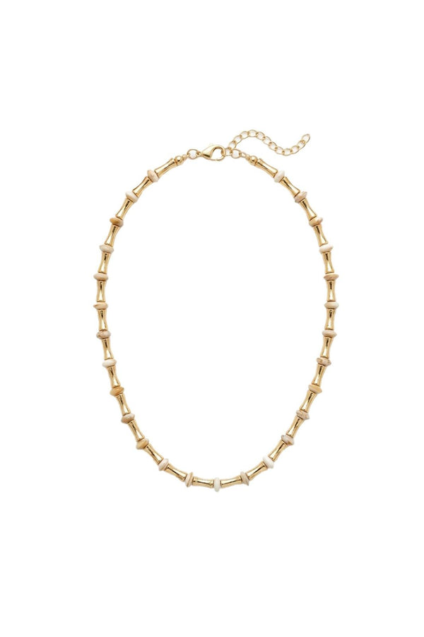 Bamboo Collection Krem Boncuk Detaylı Metal Kolye - Gold