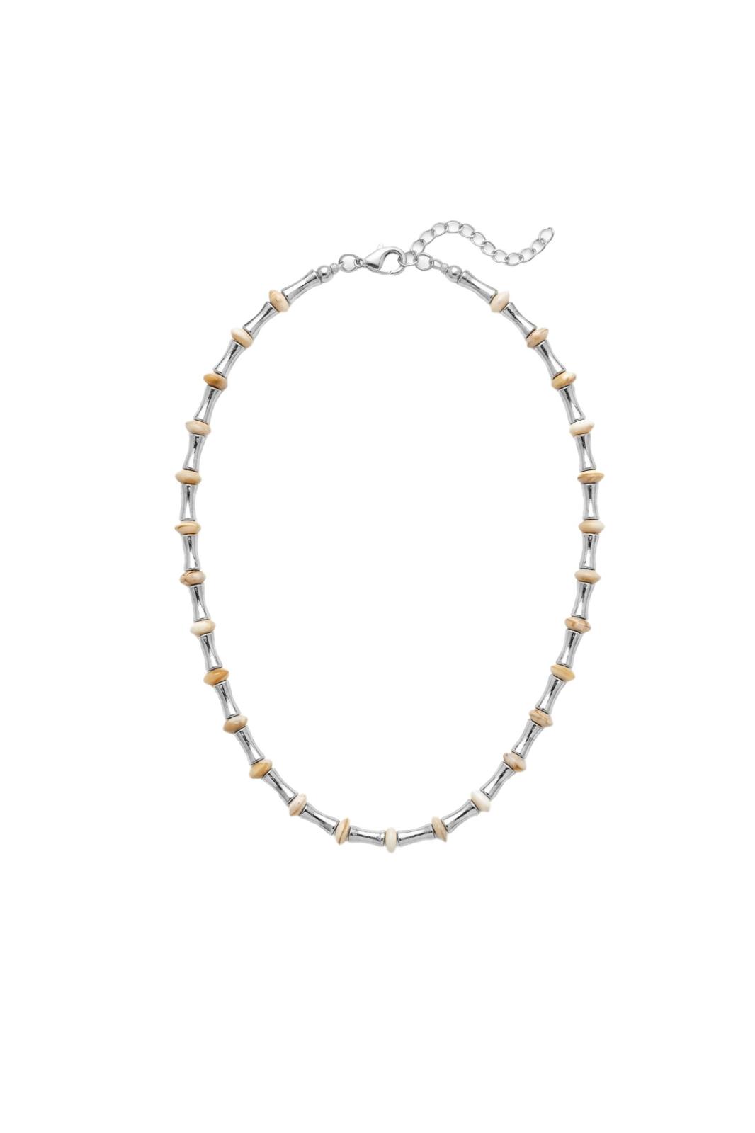 Bamboo Collection Krem Boncuk Detaylı Metal Kolye - Gümüş