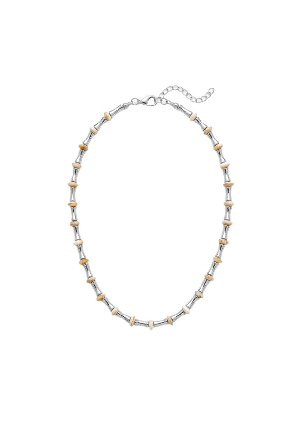 Bamboo Collection Krem Boncuk Detaylı Metal Kolye - Gümüş