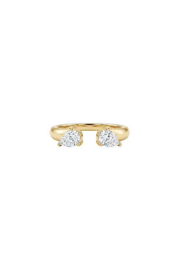 Twin Drop Zirkon Taşlı Çelik Üzeri Altın Kaplama Yüzük ( Ayarlanabilir )
