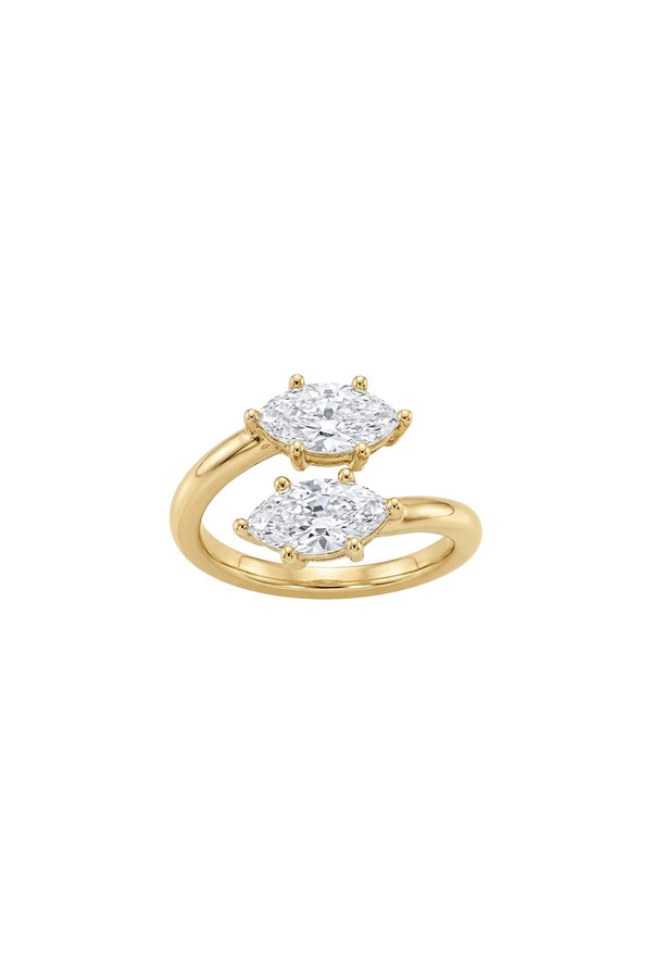 Twin Marquise Zirkon Taşlı Çelik Üzeri Altın Kaplama Yüzük ( Ayarlanabilir )