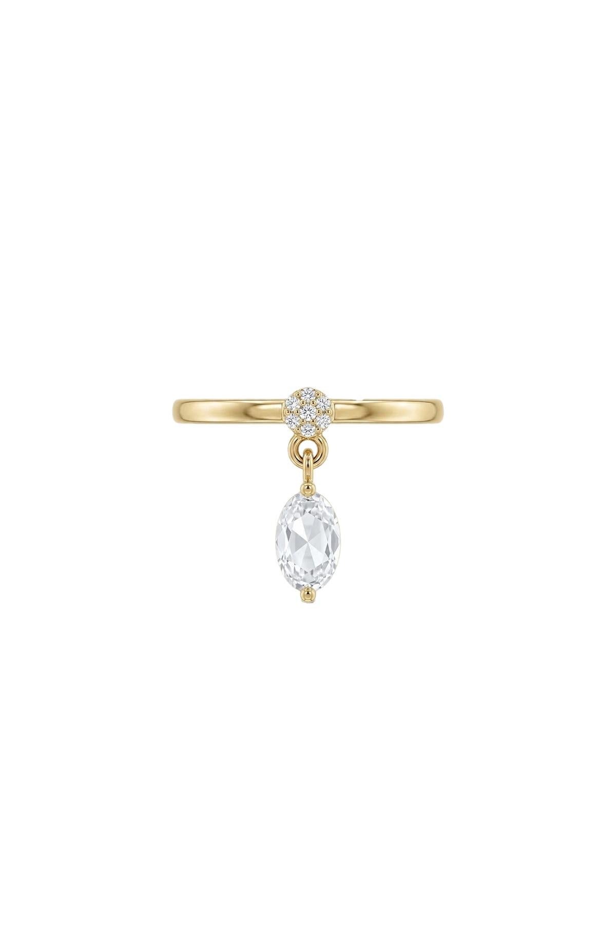Dangle Collection Oval Zirkon Taşlı Çelik Üzeri Altın Kaplama Yüzük ( Ayarlanabilir )