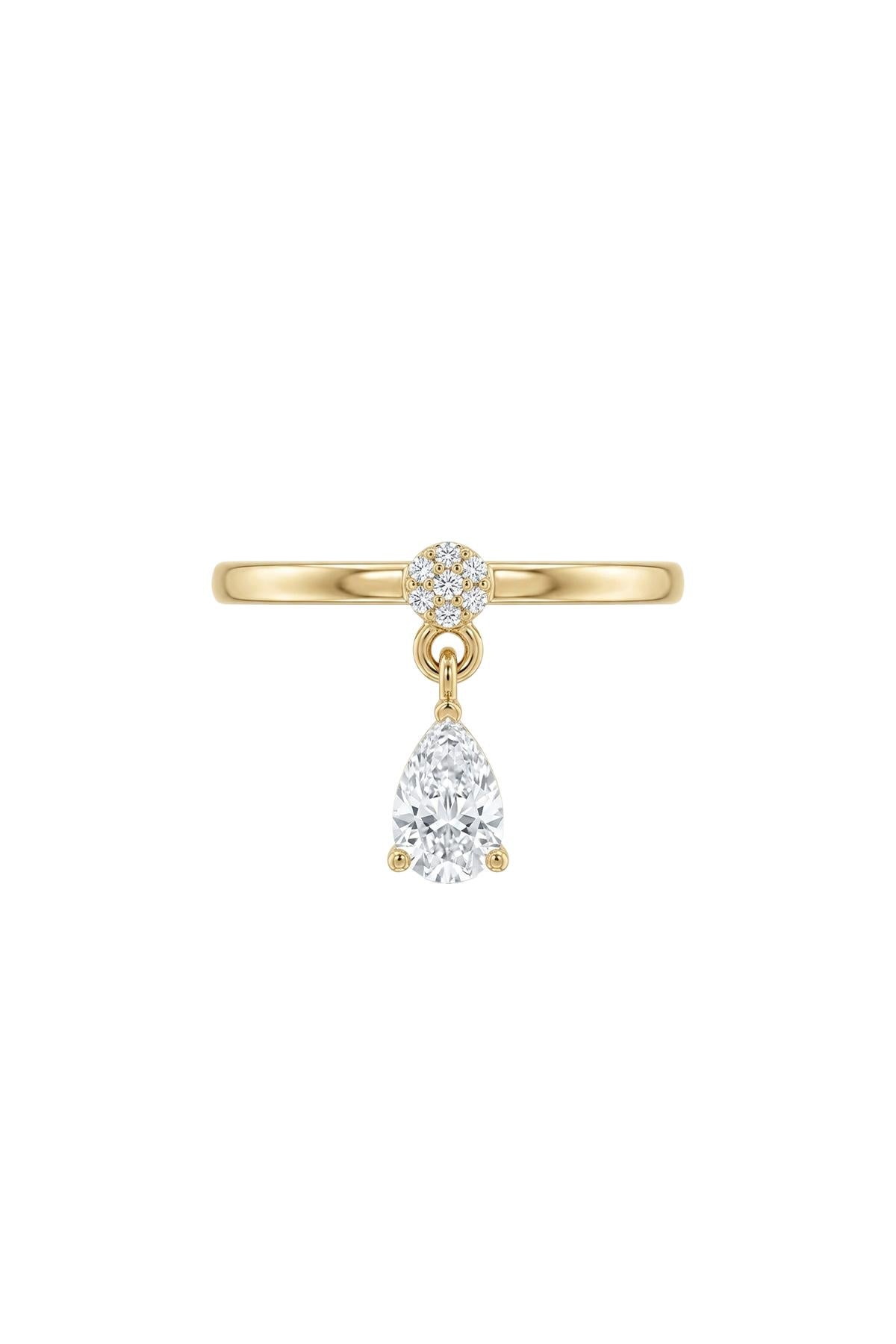 Dangle Collection Damla Zirkon Taşlı Çelik Üzeri Altın Kaplama Yüzük ( Ayarlanabilir )
