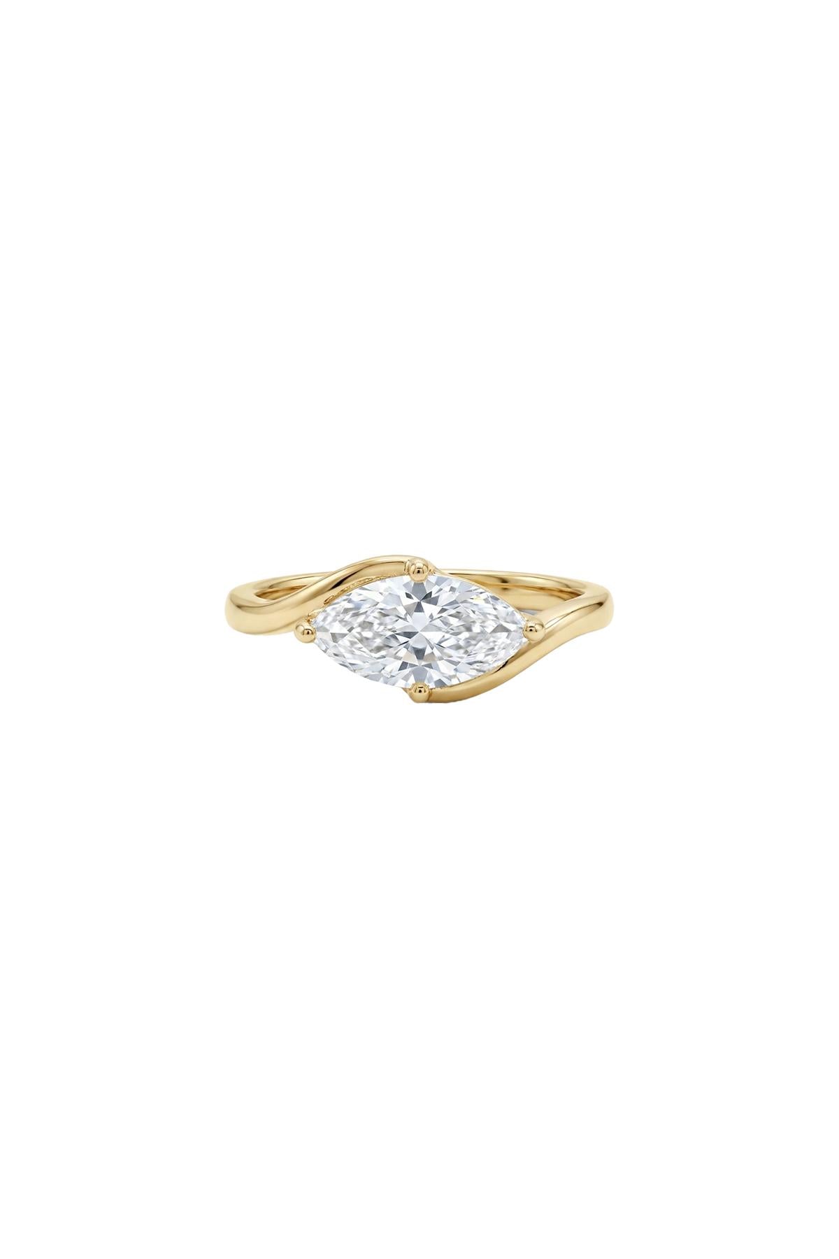 Marquise Twist Zirkon Taşlı Çelik Üzeri Altın Kaplama Yüzük ( Ayarlanabilir )