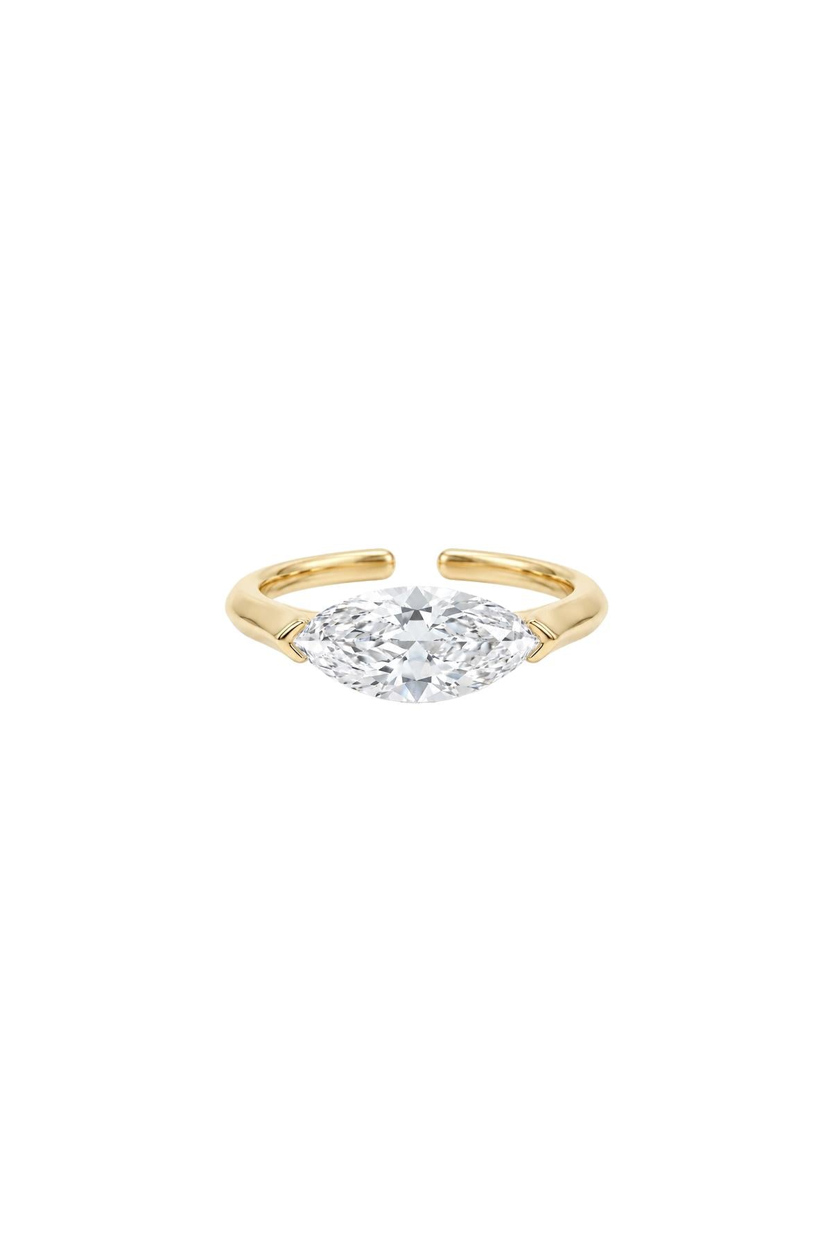 Marquise Solitaire Zirkon Taşlı Çelik Üzeri Altın Kaplama Yüzük ( Ayarlanabilir )