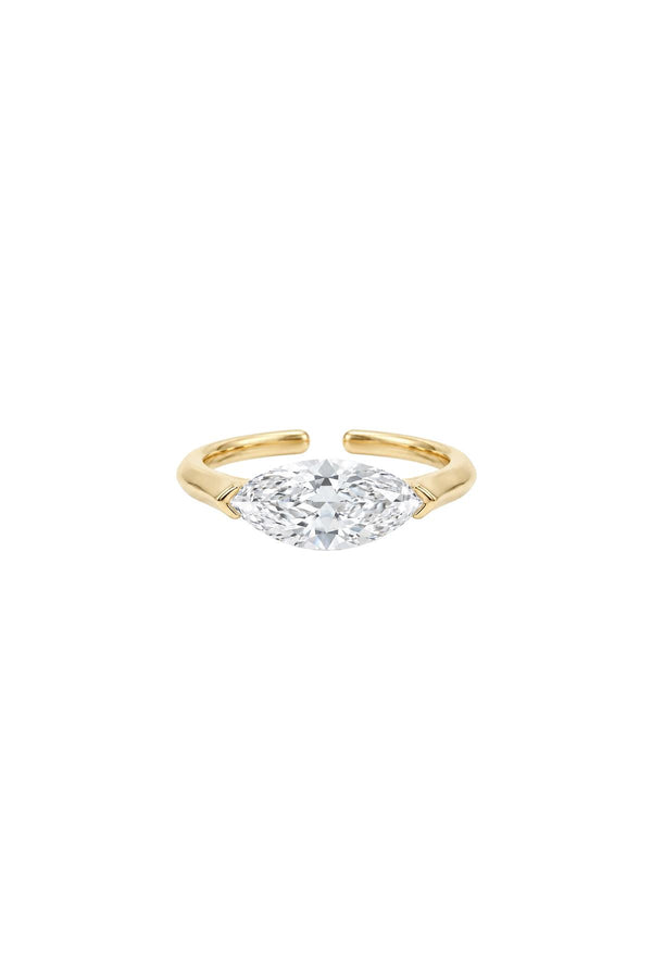Marquise Solitaire Zirkon Taşlı Çelik Üzeri Altın Kaplama Yüzük ( Ayarlanabilir )