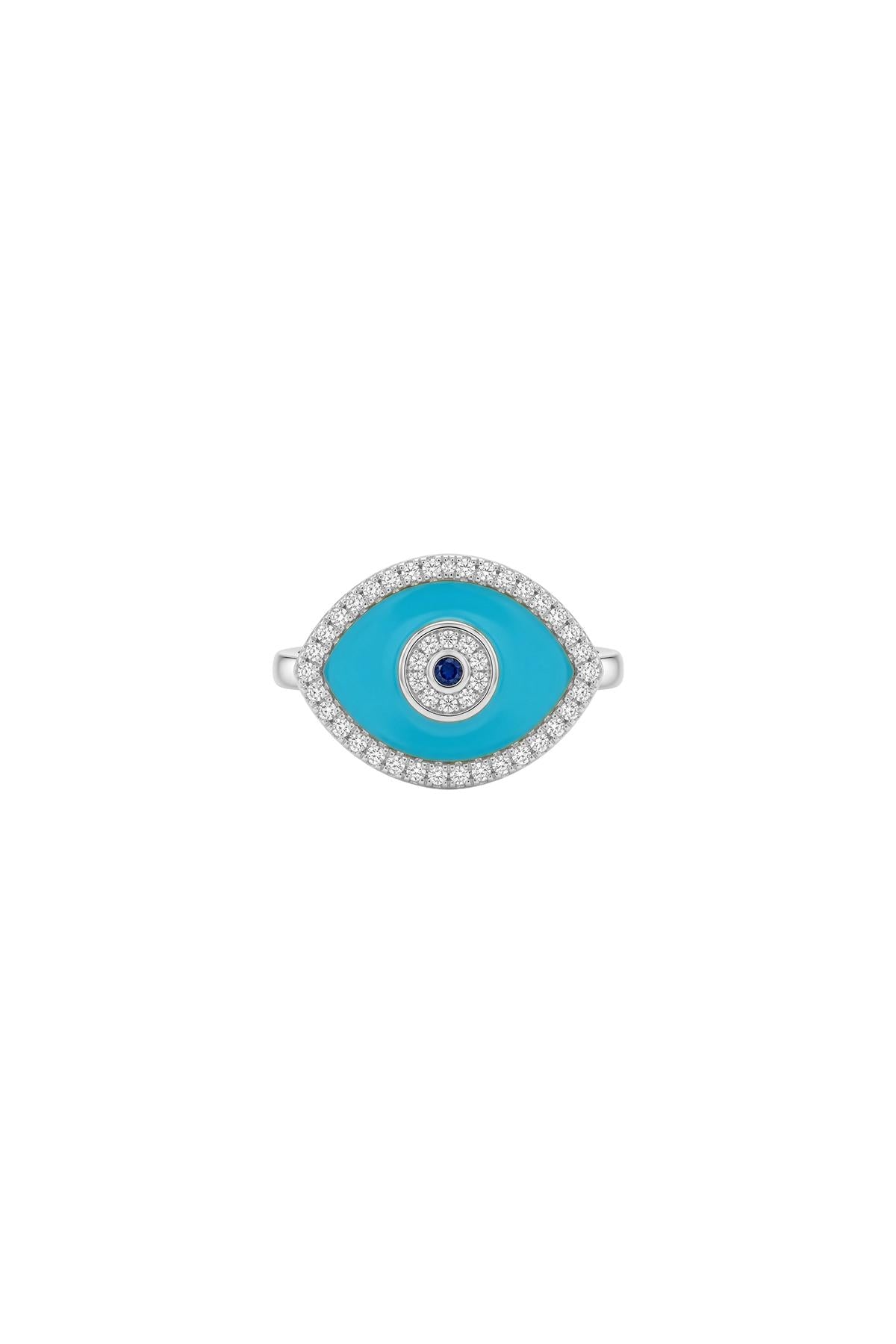 Amulet Turkuaz Mineli Zirkon Taşlı Çelik Üzeri Altın Kaplama Yüzük (Ayarlamalı)