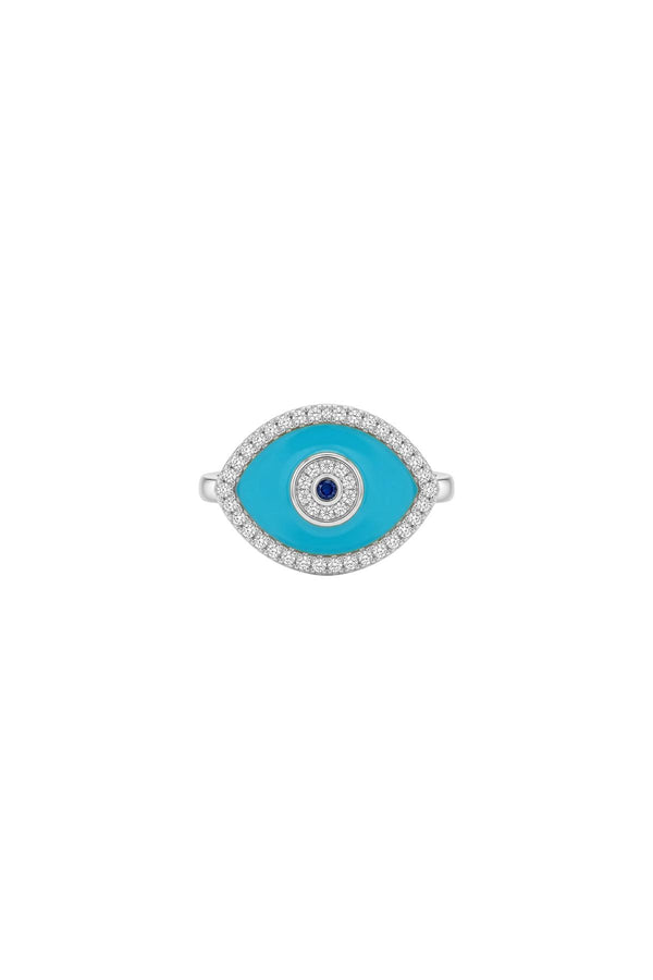 Amulet Turkuaz Mineli Zirkon Taşlı Çelik Üzeri Altın Kaplama Yüzük (Ayarlamalı)