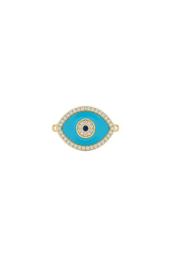 Amulet Turkuaz Mineli Zirkon Taşlı Çelik Üzeri Altın Kaplama Yüzük (Ayarlamalı)