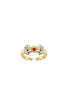 Charm Collection Renkli Taşlı Zirkon Detaylı Çelik Üzeri Altın Kaplama Yüzük ( Ayarlanabilir )