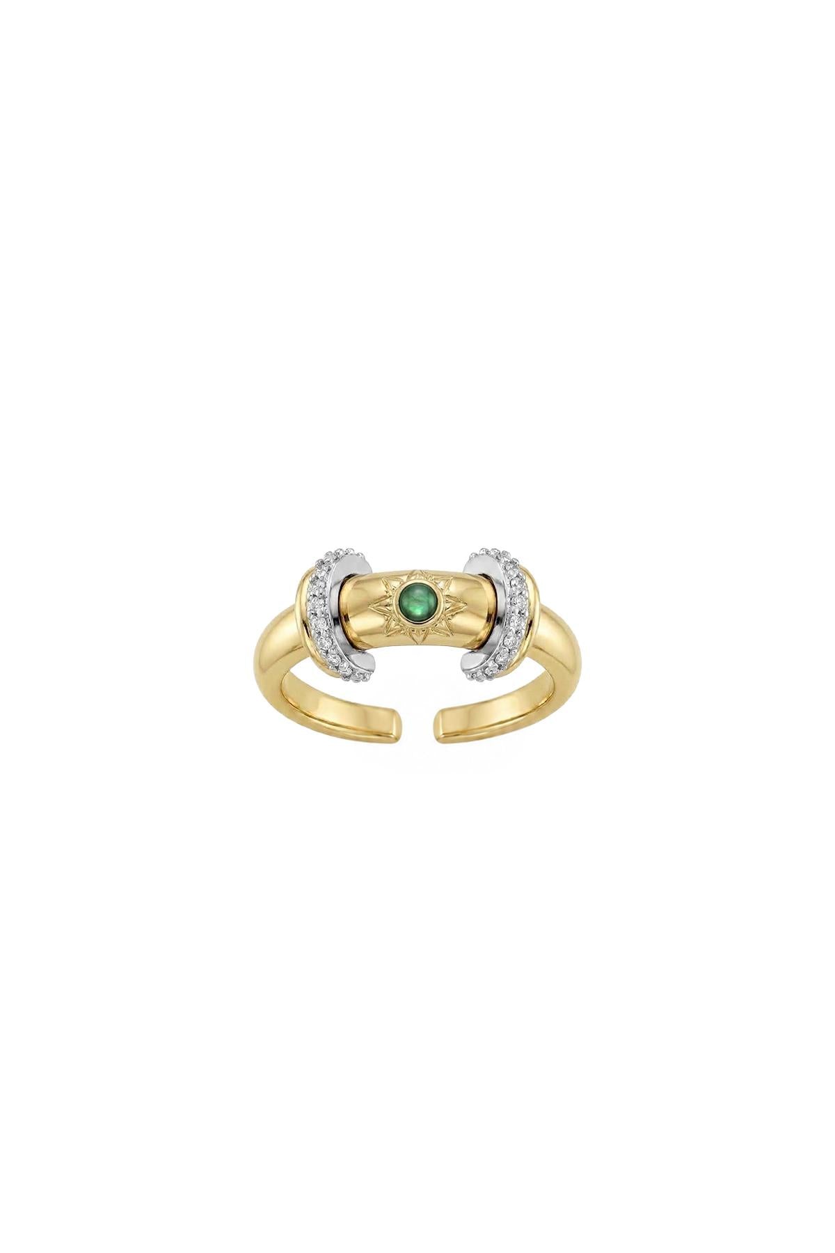 Charm Collection Renkli Taşlı Zirkon Detaylı Çelik Üzeri Altın Kaplama Yüzük ( Ayarlanabilir )