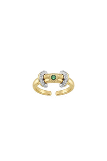 Charm Collection Renkli Taşlı Zirkon Detaylı Çelik Üzeri Altın Kaplama Yüzük ( Ayarlanabilir )