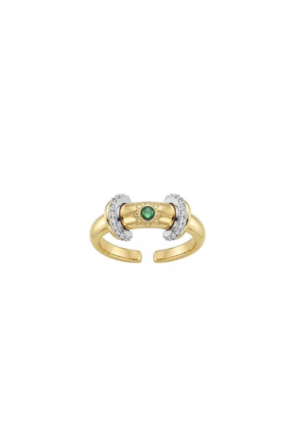 Charm Collection Renkli Taşlı Zirkon Detaylı Çelik Üzeri Altın Kaplama Yüzük ( Ayarlanabilir )