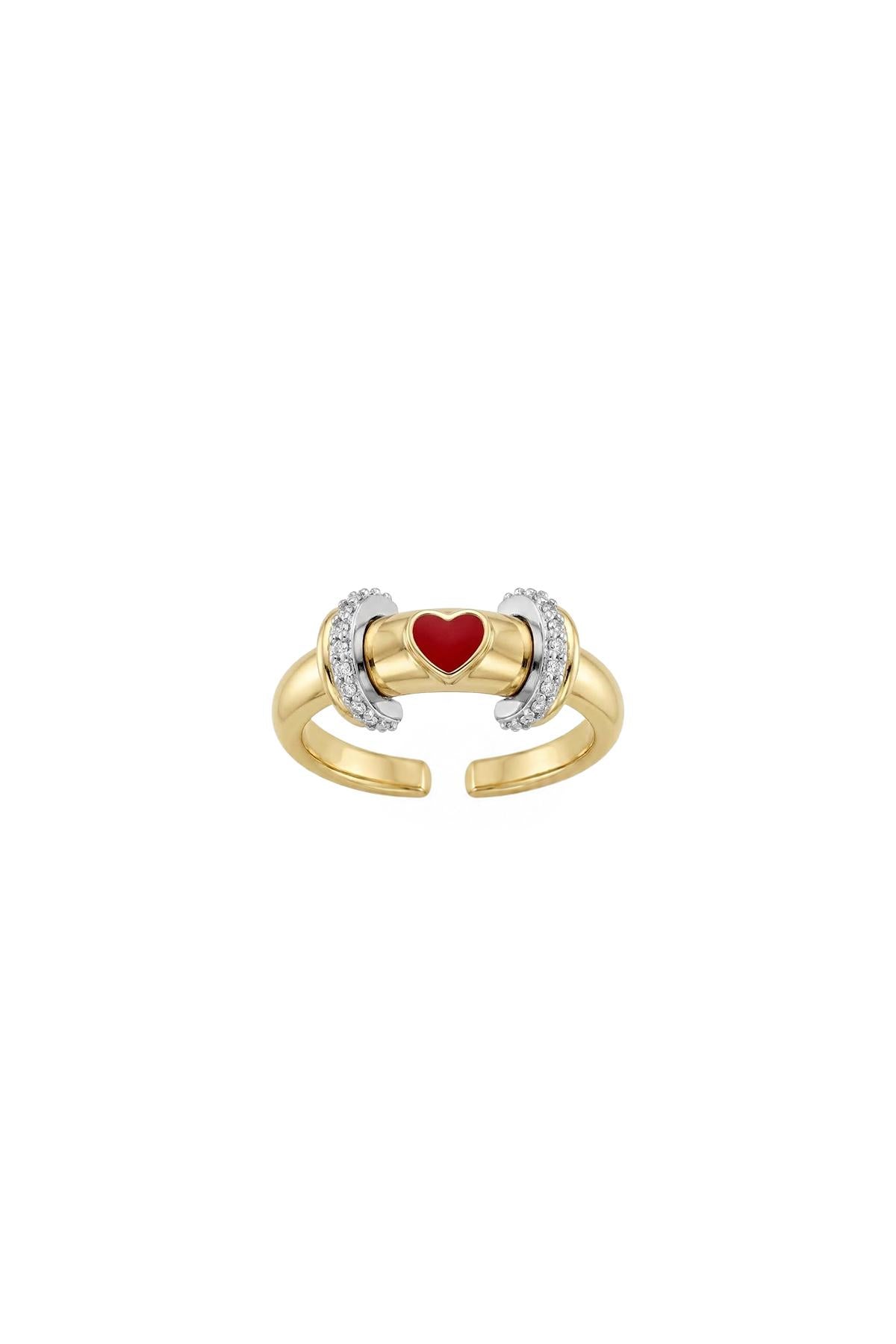 Charm Collection Renkli Taşlı Zirkon Detaylı Çelik Üzeri Altın Kaplama Yüzük ( Ayarlanabilir )