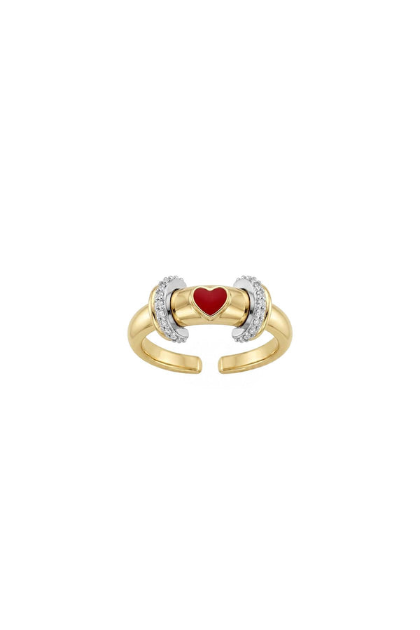 Charm Collection Renkli Taşlı Zirkon Detaylı Çelik Üzeri Altın Kaplama Yüzük ( Ayarlanabilir )
