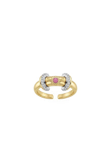 Charm Collection Renkli Taşlı Zirkon Detaylı Çelik Üzeri Altın Kaplama Yüzük ( Ayarlanabilir )